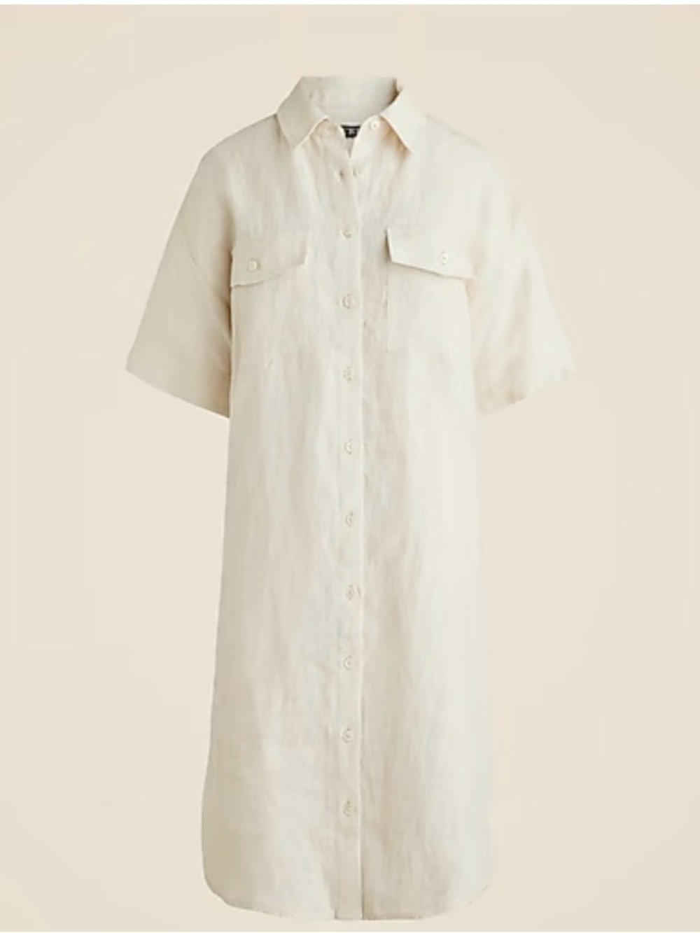 J. Crew Cream Short-Sleeve Button-Down Midi Dress in 100% Linen